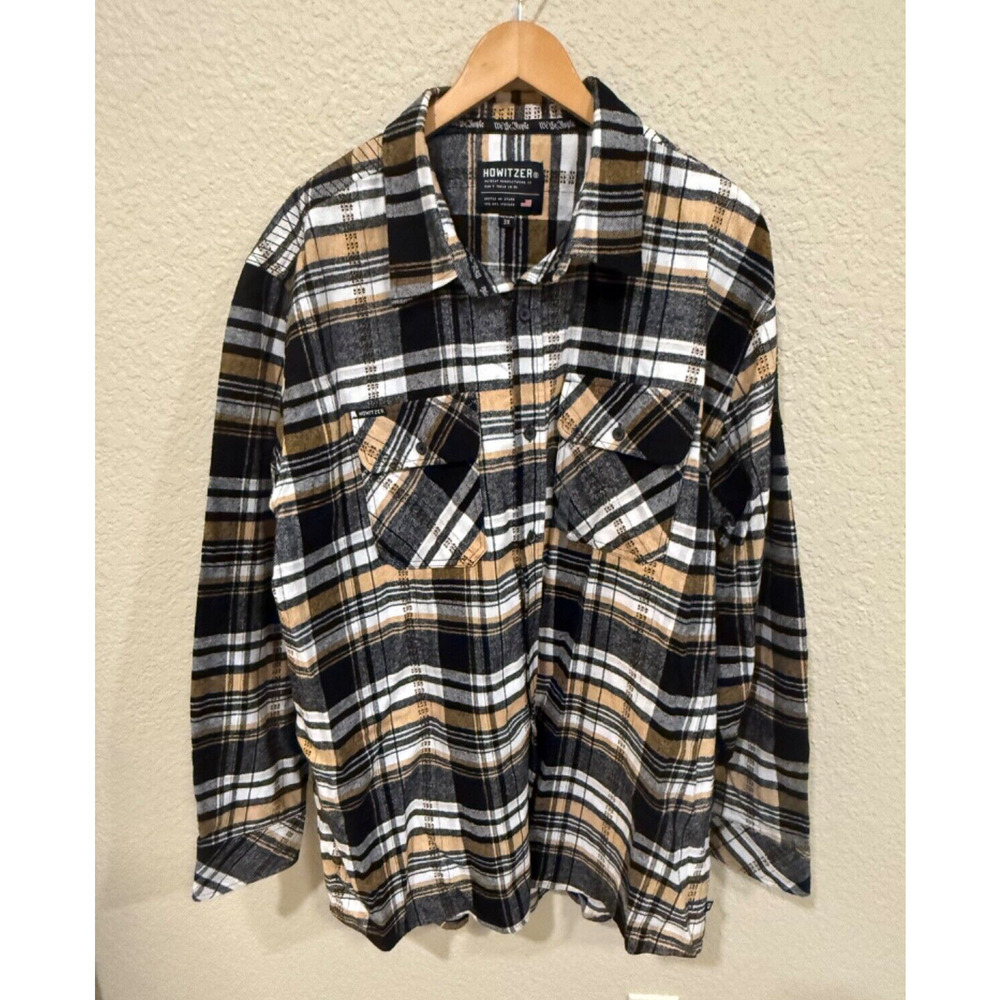 Howitzer Patriot Flannel Shirt Men's 3X Black Brown White Plaid Quilted Shacket